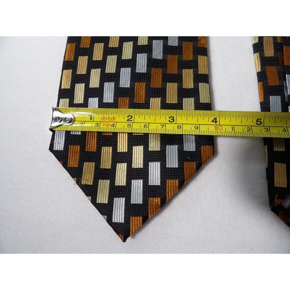 Roberto Villini Couture Mens Neck Tie Silk Geometric Rectangles Hand Made - Picture 5 of 8